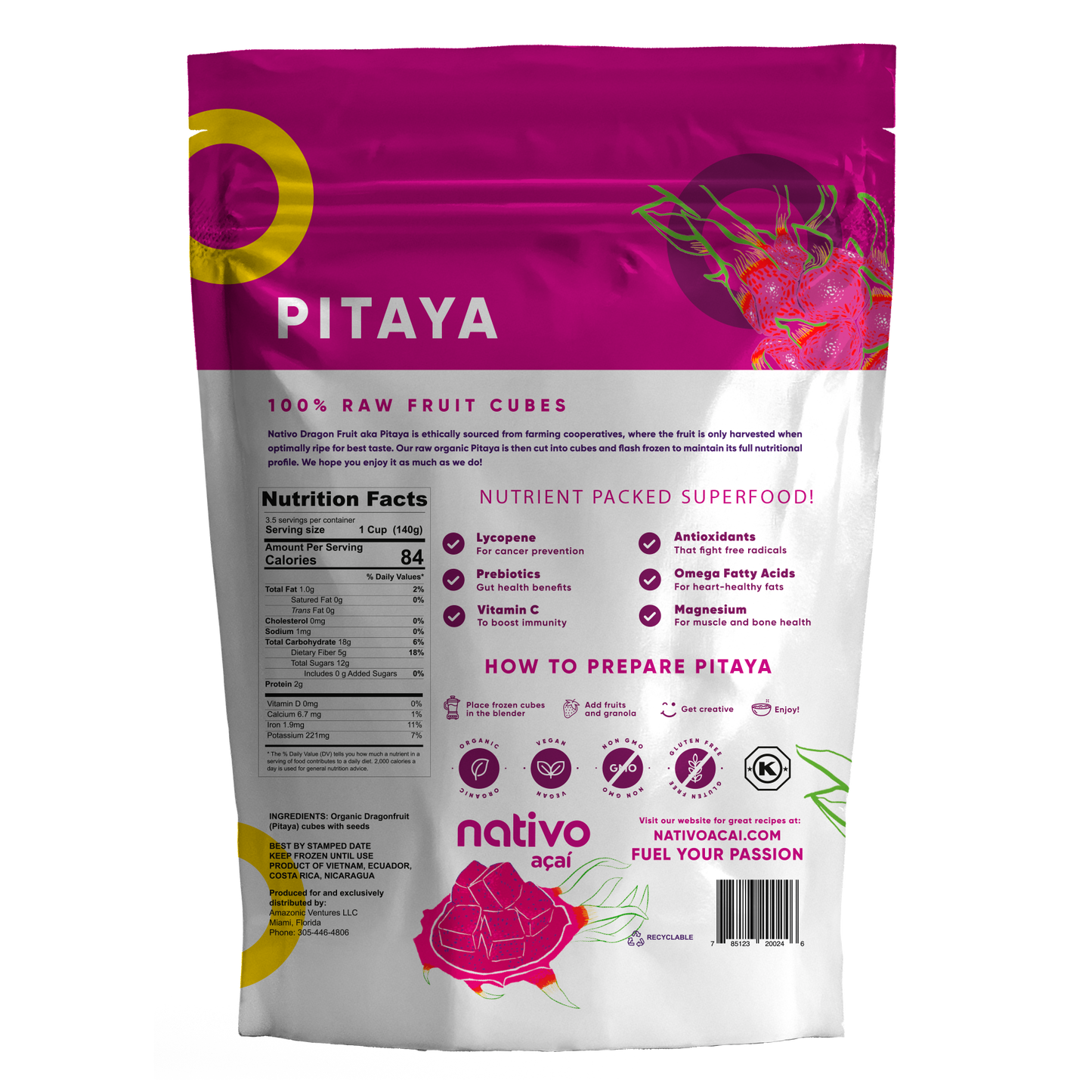 Raw Pitaya Cubes